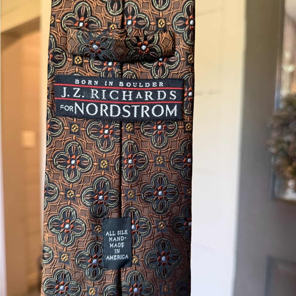 J.Z. Richards for Nordstrom Vintage Men's Brown Bronze Silk Tie Handmade America